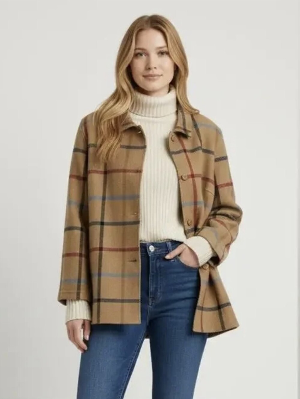 Pendleton Check Jacket Coat Wool Classic Camel Plaid Windowpane M EUC Reversible